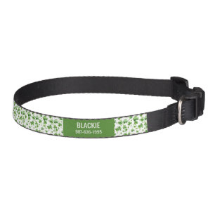 Irish Shamrock Dog Collar with Name Number Green