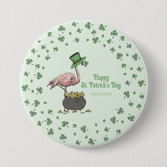 Irish Shamrock Flamingo St. Patrick’s Day Party Bu Button (Front)