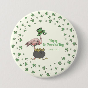 Irish Shamrock Flamingo St. Patrick’s Day Party Bu Button