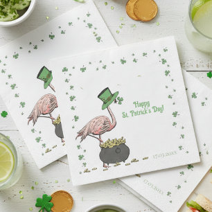 Irish Shamrock Flamingo St. Patrick’s Day Party Napkins