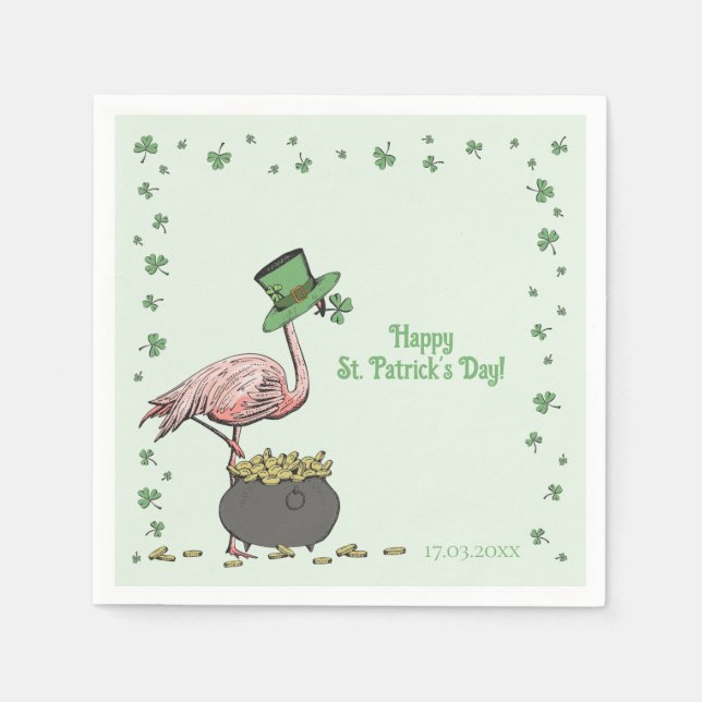 Irish Shamrock Flamingo St. Patrick’s Day Party Napkins (Front)
