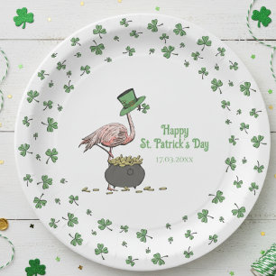 Irish Shamrock Flamingo St. Patrick’s Day Party Paper Plates