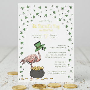 Irish Shamrock Flamingo St Patrick's Day Party Foil Invitation