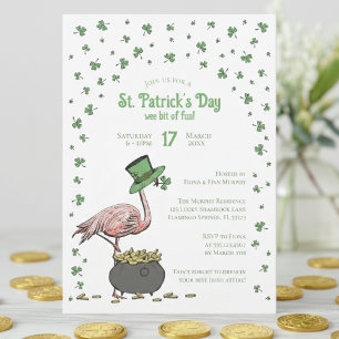 Irish Shamrock Flamingo St Patrick's Day Party Invitation