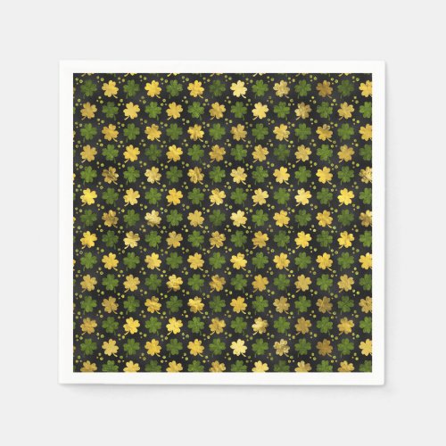 Irish Shamrock Four_leaf clover  Gold black Napkins