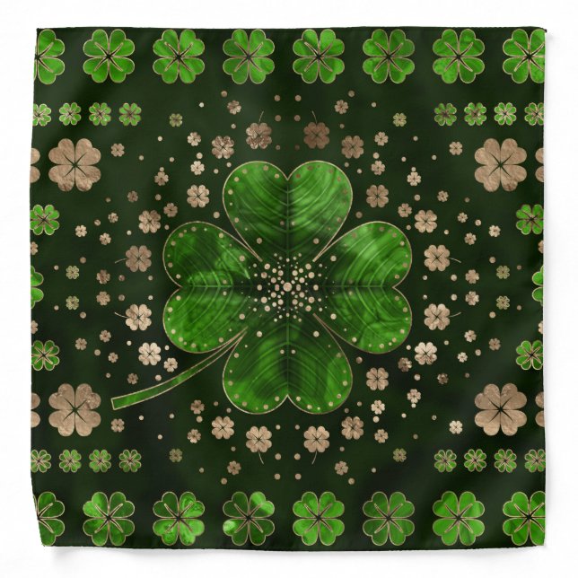 Irish Shamrock Four-leaf clover Malachite and gold Bandana (Front)