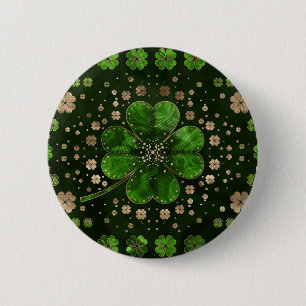 Irish Shamrock Four-leaf clover Malachite and gold Button