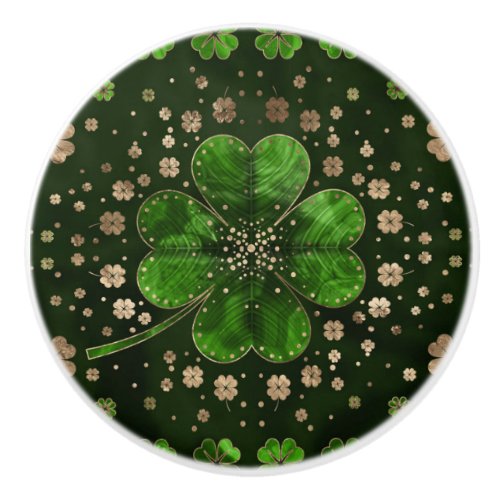 Irish Shamrock Four_leaf clover Malachite and gold Ceramic Knob