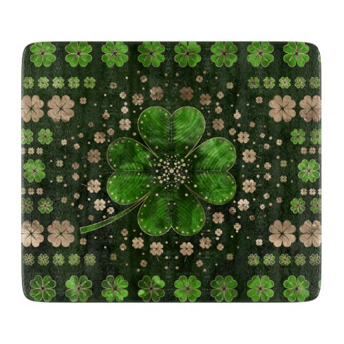 Irish Shamrock Four_leaf clover Malachite and gold Cutting Board