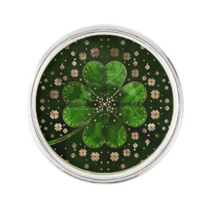 Irish Shamrock Four-leaf clover Malachite and gold Lapel Pin
