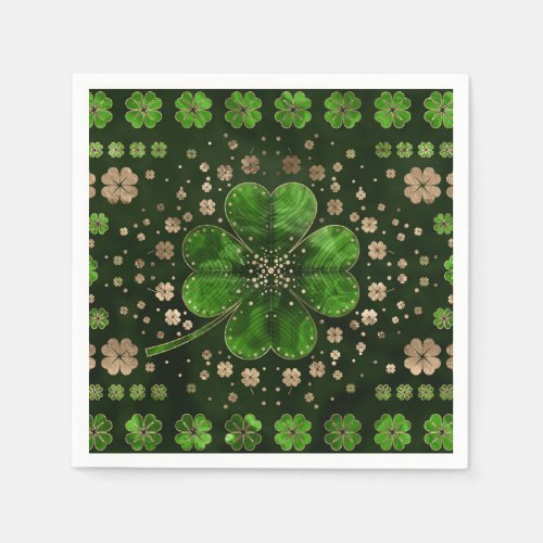 Irish Shamrock Four_leaf clover Malachite and gold Napkins