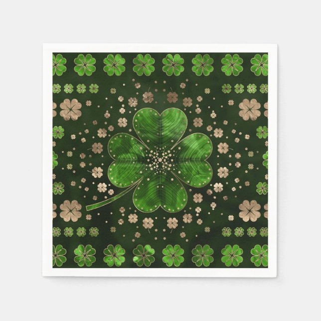 Irish Shamrock Four-leaf clover Malachite and gold Napkins (Front)