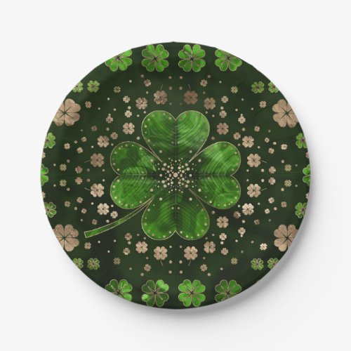 Irish Shamrock Four_leaf clover Malachite and gold Paper Plates