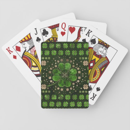 Irish Shamrock Four_leaf clover Malachite and gold Playing Cards