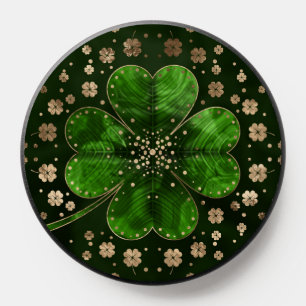 Irish Shamrock Four-leaf clover Malachite and gold PopSocket