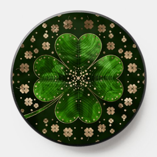 Irish Shamrock Four_leaf clover Malachite and gold PopSocket