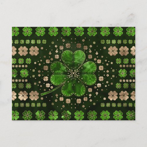 Irish Shamrock Four_leaf clover Malachite and gold Postcard