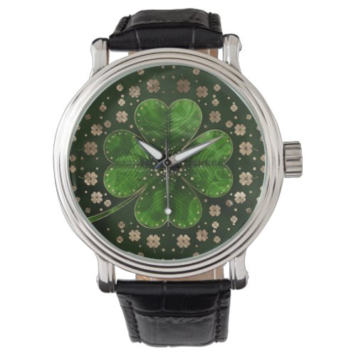 Irish Shamrock Four_leaf clover Malachite and gold Watch