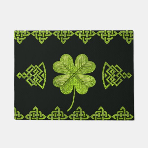 Irish Shamrock Four_leaf clover with celtic decor Doormat