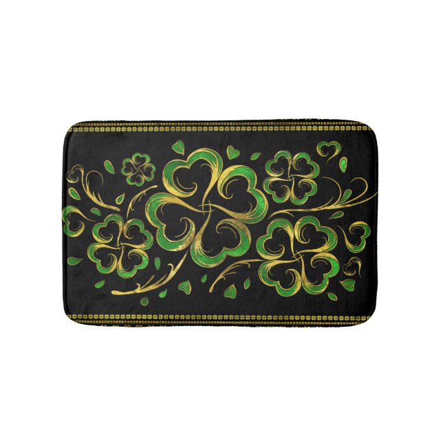 Irish Shamrock Four-leaf Lucky Clover Bath Mat (Front)
