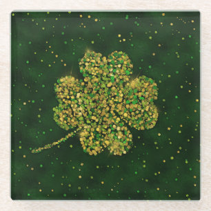 Irish Shamrock Four-leaf Lucky Clover Glass Coaster