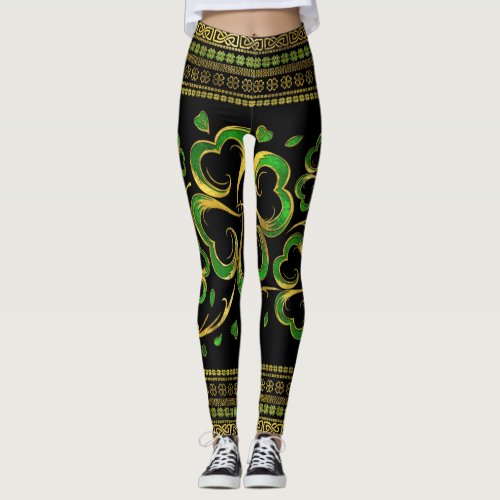 Irish Shamrock Four_leaf Lucky Clover Leggings