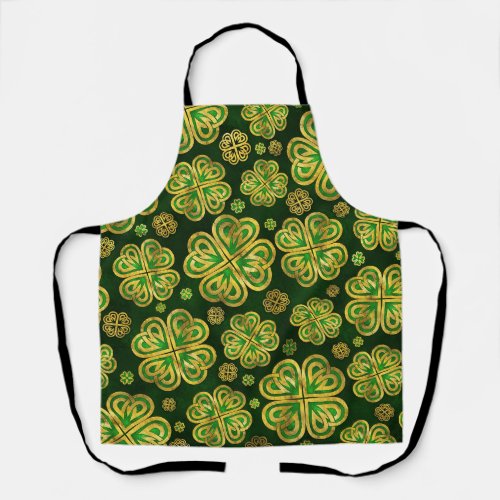 Irish Shamrock Four_leaf Lucky Clover Pattern Apron