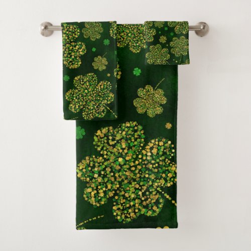 Irish Shamrock Four_leaf Lucky Clover Pattern Bath Towel Set