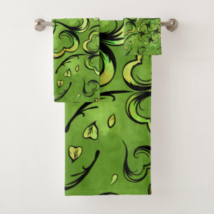 Irish Shamrock Four-leaf Lucky Clover Pattern Bath Towel Set