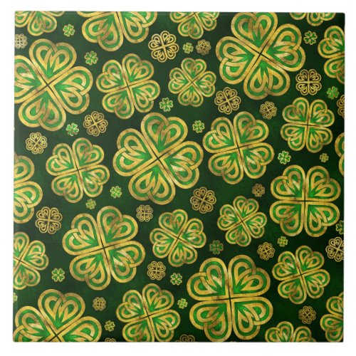 Irish Shamrock Four_leaf Lucky Clover Pattern Ceramic Tile