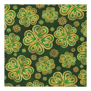 Irish Shamrock Four-leaf Lucky Clover Pattern Faux Canvas Print