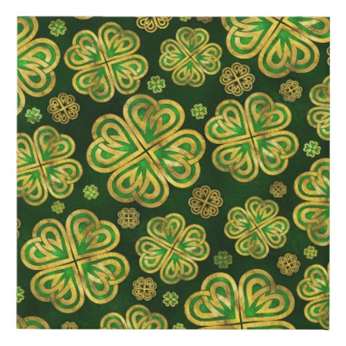 Irish Shamrock Four_leaf Lucky Clover Pattern Faux Canvas Print
