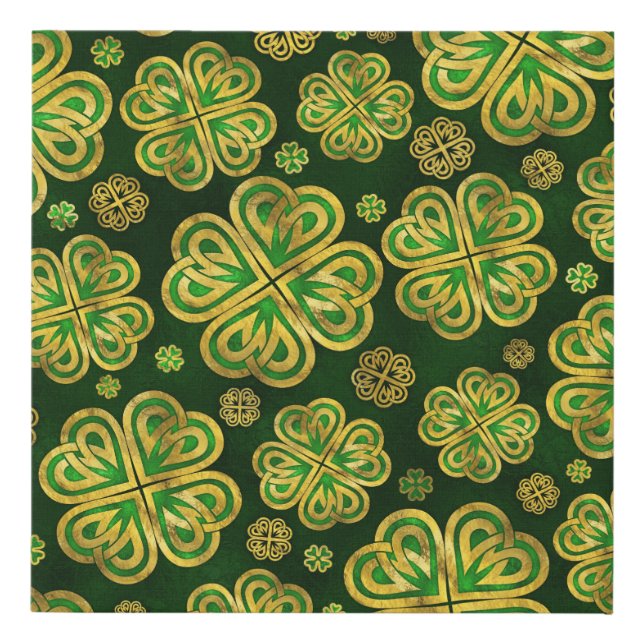 Irish Shamrock Four-leaf Lucky Clover Pattern Faux Canvas Print (Front)
