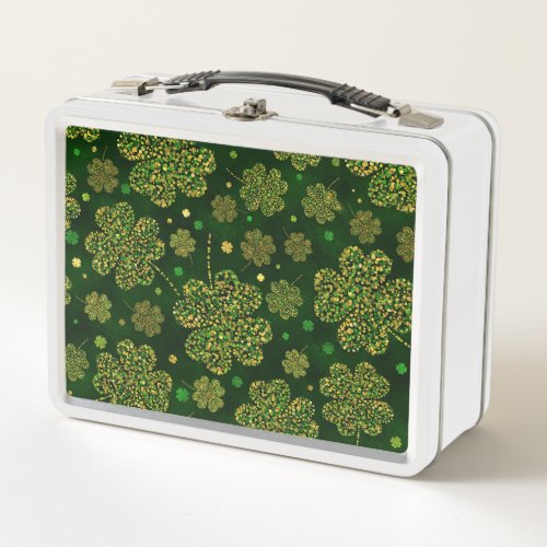 Irish Shamrock Four_leaf Lucky Clover Pattern Metal Lunch Box