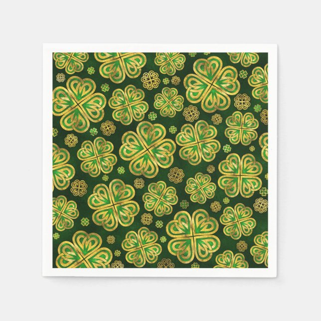 Irish Shamrock Four-leaf Lucky Clover Pattern Napkins (Front)