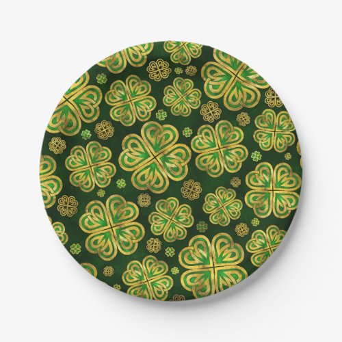 Irish Shamrock Four_leaf Lucky Clover Pattern Paper Plates