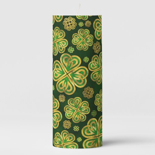 Irish Shamrock Four_leaf Lucky Clover Pattern Pillar Candle