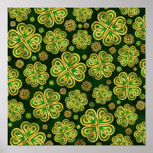 Irish Shamrock Four_leaf Lucky Clover Pattern Poster