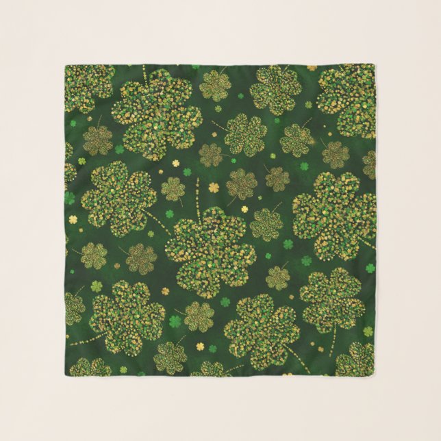 Irish Shamrock Four-leaf Lucky Clover Pattern Scarf (Front)