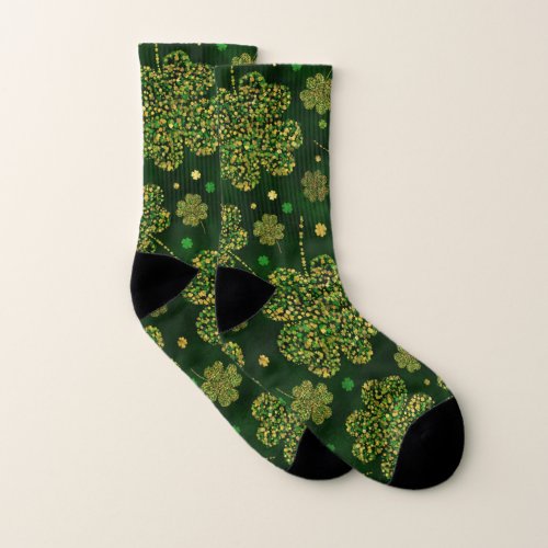 Irish Shamrock Four_leaf Lucky Clover Pattern Socks