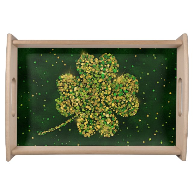 Irish Shamrock Four-leaf Lucky Clover Serving Tray (Front)