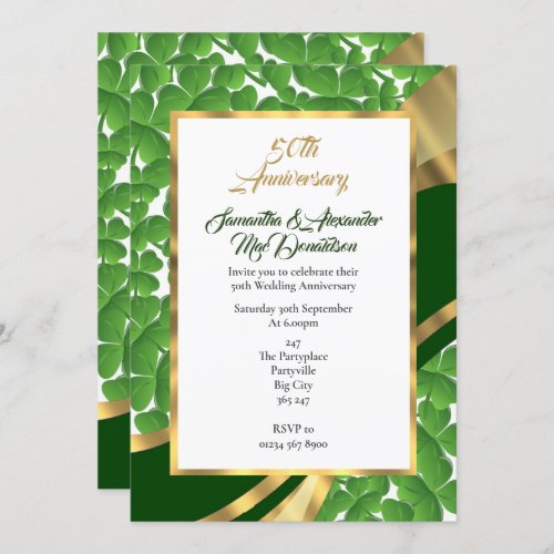 Irish shamrock golden wedding anniversary invitation