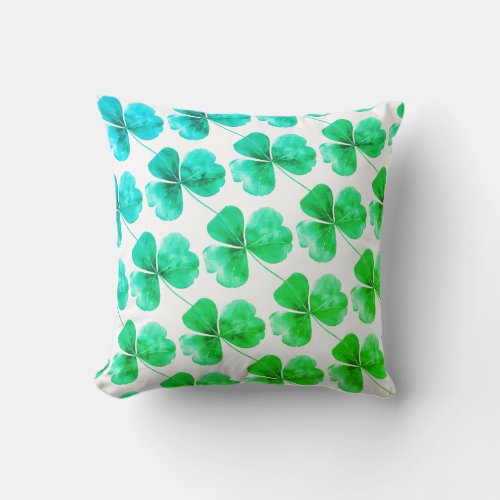 Irish Shamrock Green Blue Watercolor  Throw Pillow