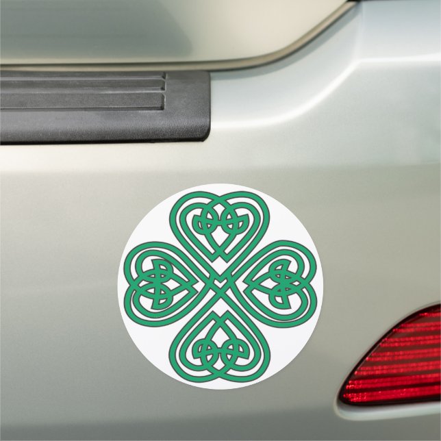 Irish Shamrock Green Celtic Cross Lucky Clover Car Magnet (In Situ)
