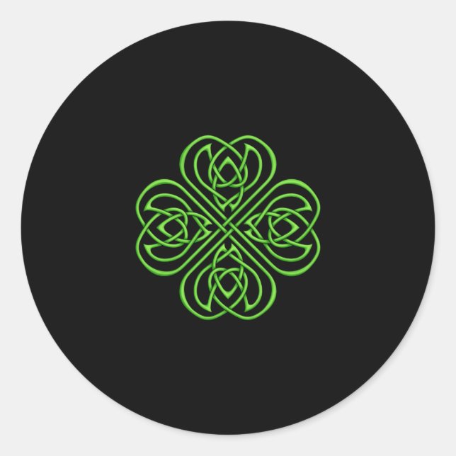 Irish Shamrock - Green Celtic Knotwork Classic Round Sticker (Front)