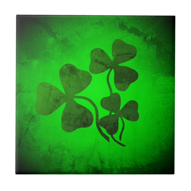 Irish shamrock/green clover, Ireland green glow Ceramic Tile (Front)