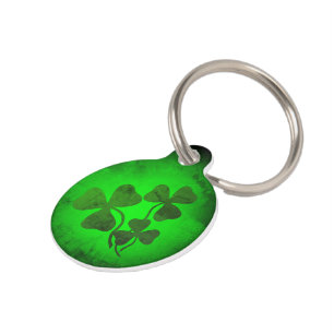 Irish shamrock/green clover, Ireland green glow Pet ID Tag