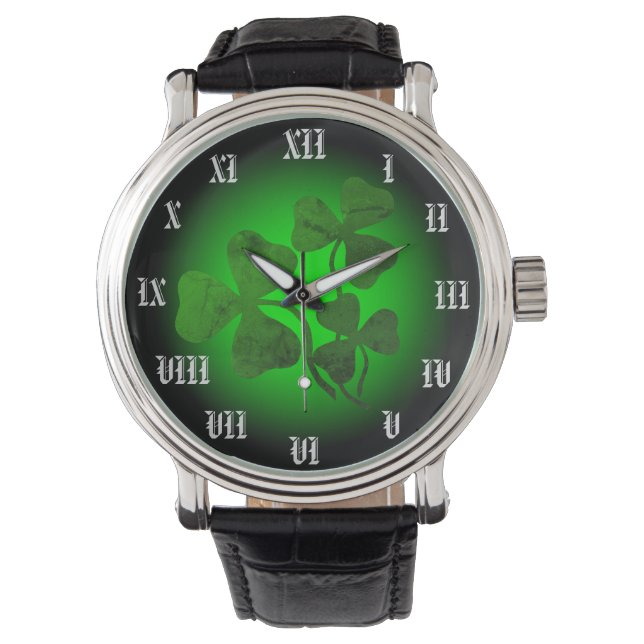 Irish shamrock/green clover, Ireland green glow Watch (Front)