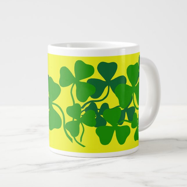 Irish shamrock, green clover/yellow coffee cup/mug giant coffee mug (Front Right)