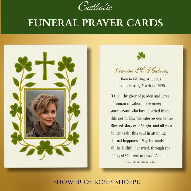 Irish Shamrock Green Funeral Memorial Prayer Card (Creator Uploaded)